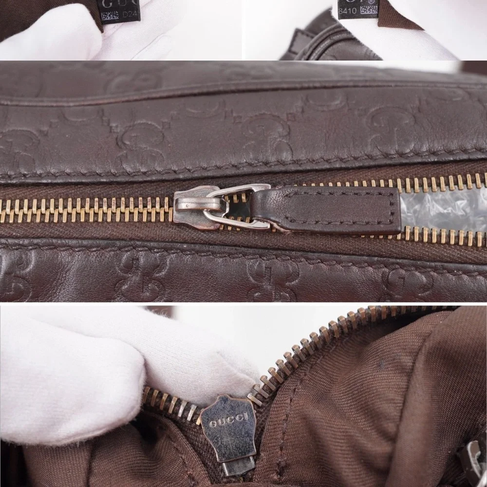 AUTHENTIC Gucci Dark Brown Embossed Leather Messenger Bag